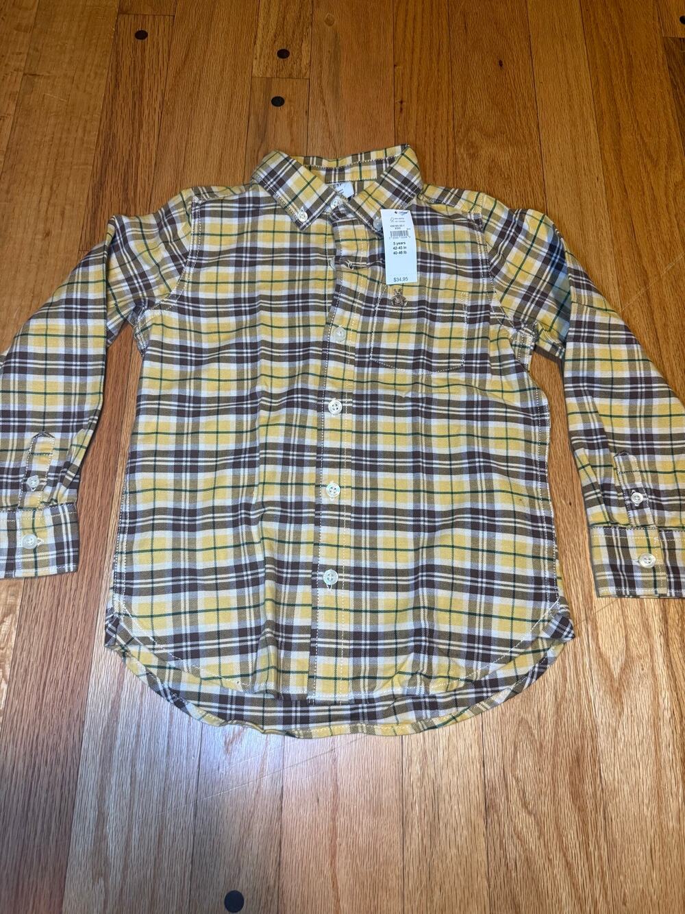 Baby Gap Boys 5Y Plaid Shirt NWT Oktoberfest Fall Yellow Brown Bear